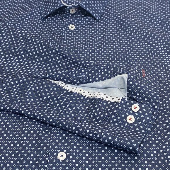 C-LAB NYC Slim Fit Shirt Button-Up 4-Way Stretch Men's XL  17.5 Blue Geometric - Picture 4 of 7
